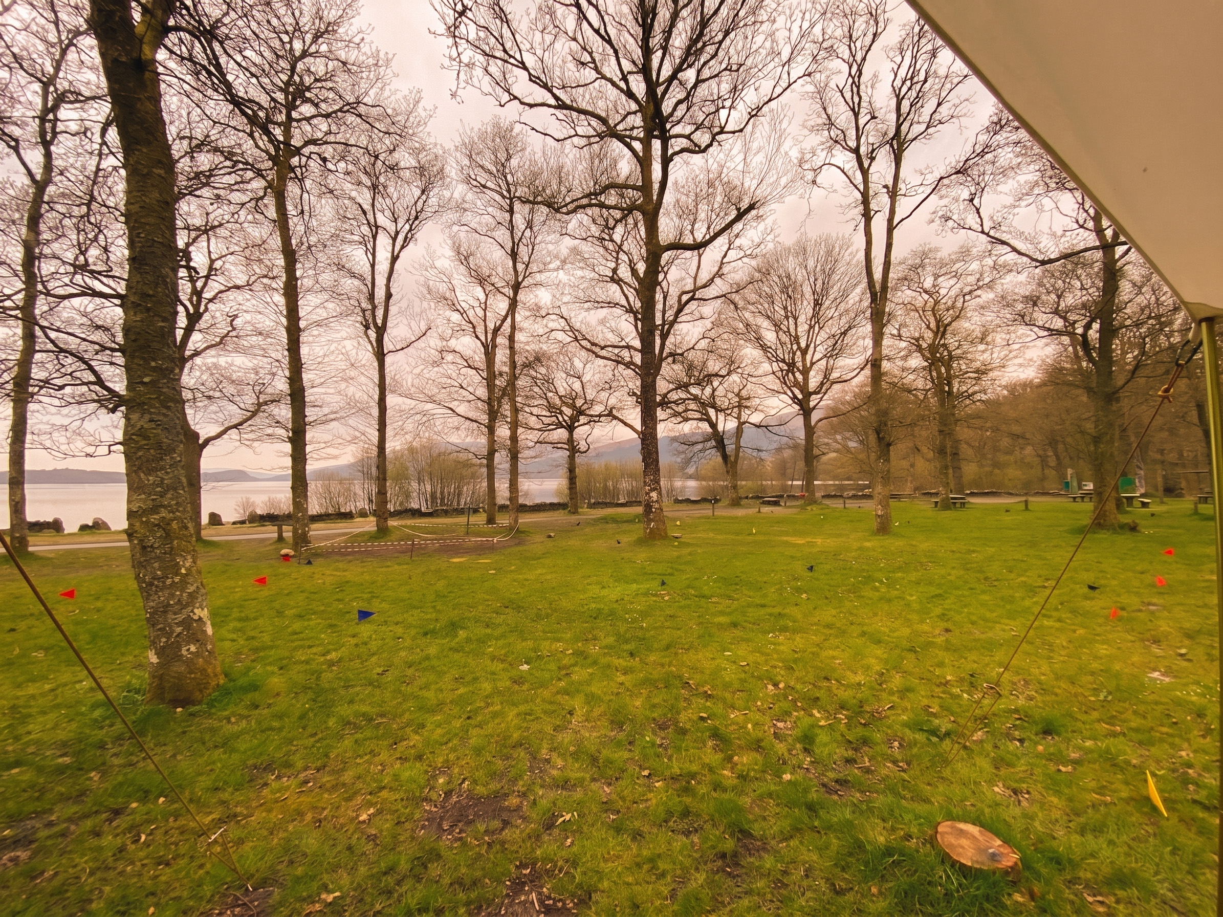 Wood-burning tent stove keeping bell tent cozy during Scottish autumn evening