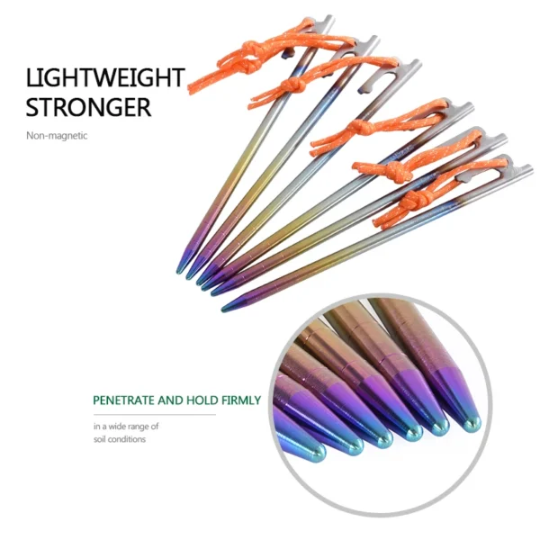 6pcs Heavy Duty Titanium Alloy Camping Tent Stakes - Image 10